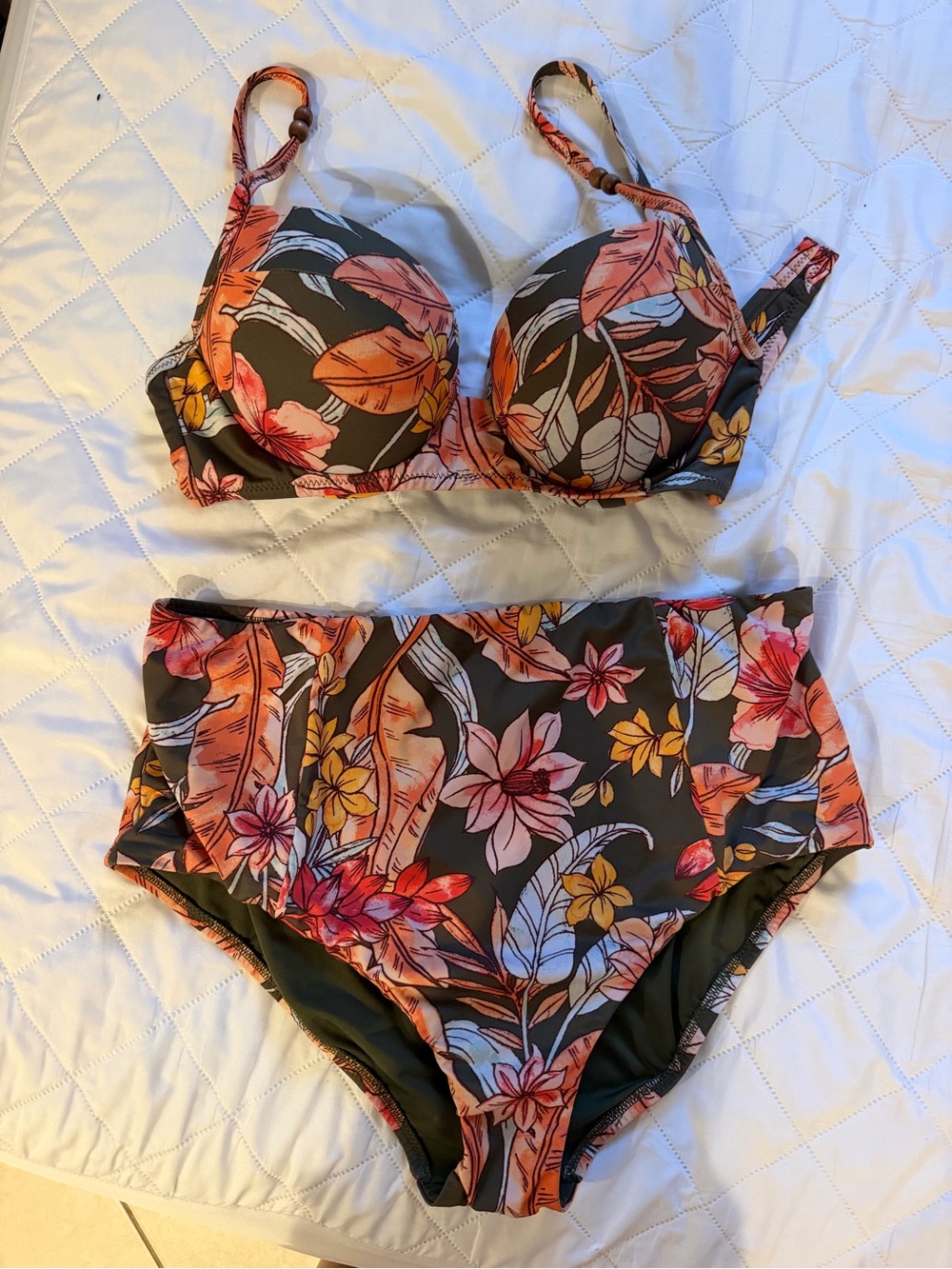 Sanctuary Olive Green Floral Swim Suit